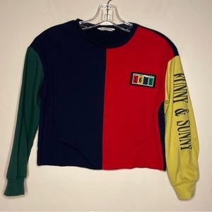 Shein 90’s style Retro color block crop top long sleeve shirt girls  M, 10.